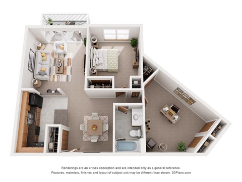 Floor plan for 1 bed, 1 bath, 870 sqft